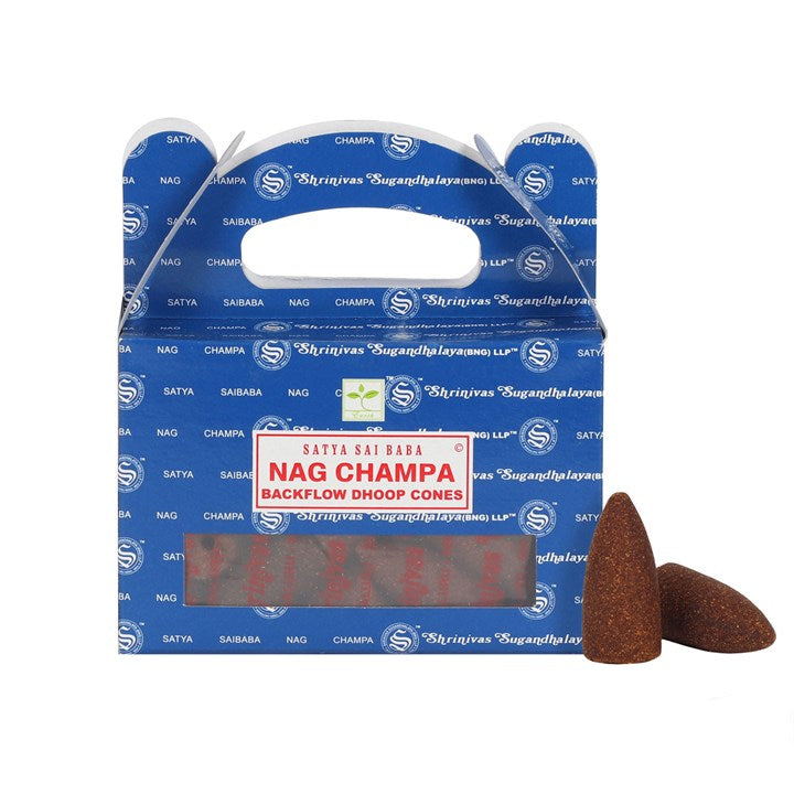 Nag Champa Backflow Dhoop Cones by Satya (Box of 6 individual packs)
