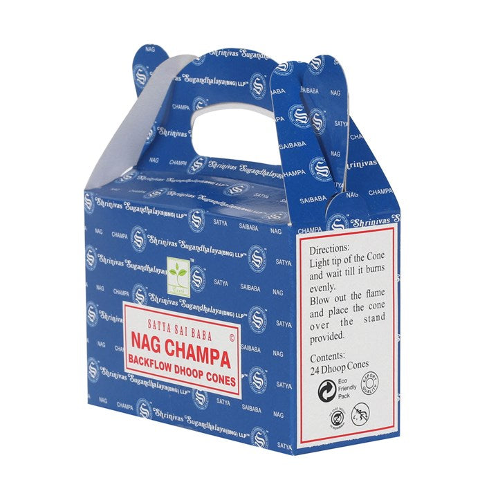 Nag Champa Backflow Dhoop Cones by Satya (Box of 6 individual packs)