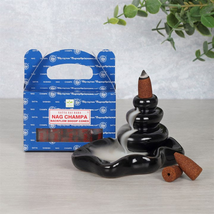 Nag Champa Backflow Dhoop Cones by Satya (Box of 6 individual packs)