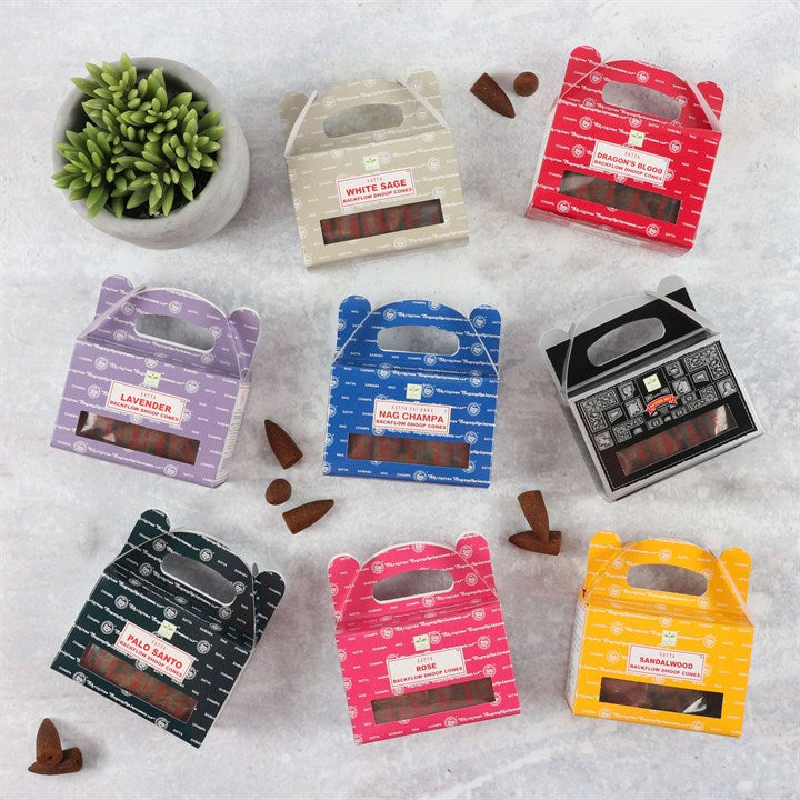 Nag Champa Backflow Dhoop Cones by Satya (Box of 6 individual packs)