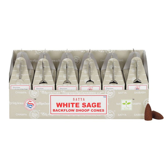 White Sage Backflow Dhoop Cones by Satya (Box of 6 individual packs)
