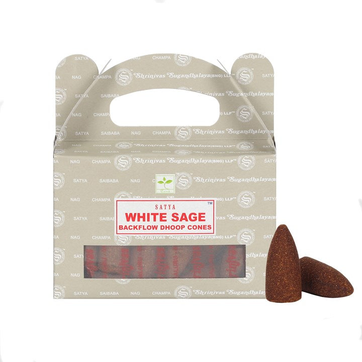 White Sage Backflow Dhoop Cones by Satya (Box of 6 individual packs)