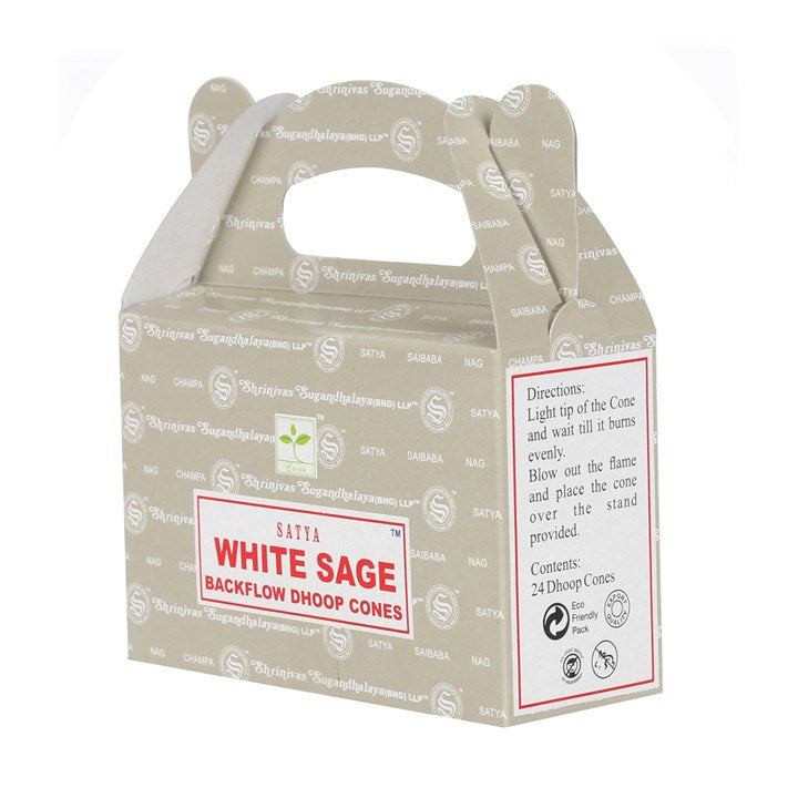 White Sage Backflow Dhoop Cones by Satya (Box of 6 individual packs)
