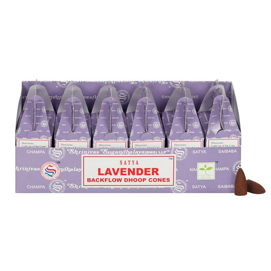Lavender Backflow Dhoop Cones by Satya (Box of 6 individual packs)