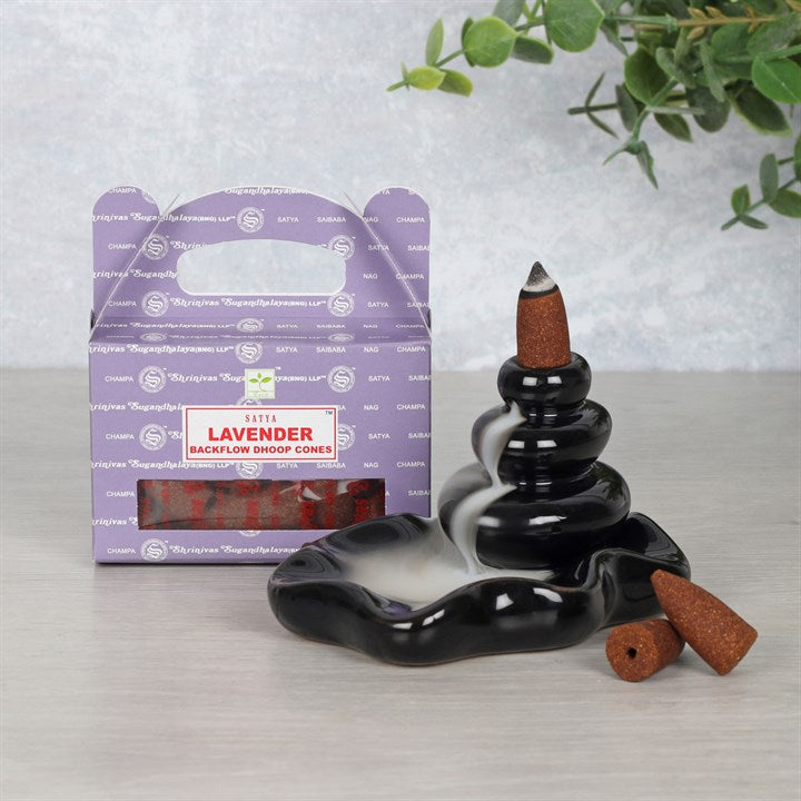 Lavender Backflow Dhoop Cones by Satya (Box of 6 individual packs)