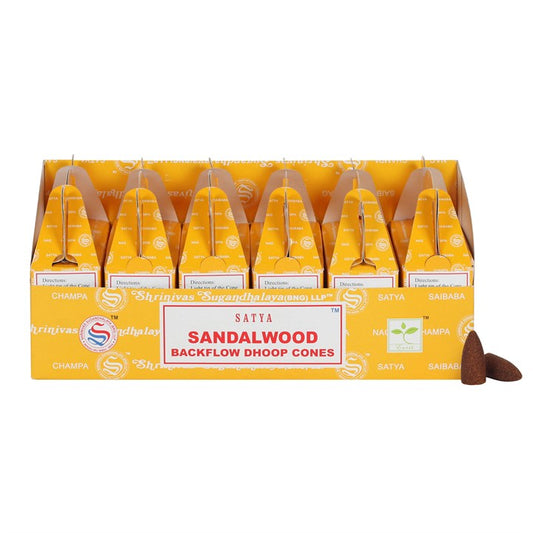 Sandalwood Backflow Dhoop Cones by Satya (box of 6 individual packs)