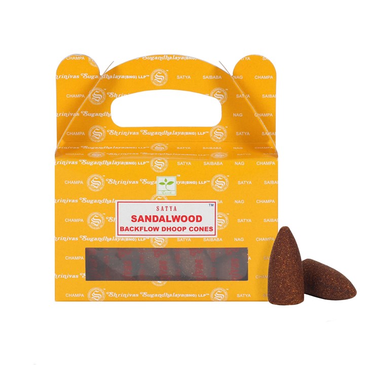 Sandalwood Backflow Dhoop Cones by Satya (box of 6 individual packs)