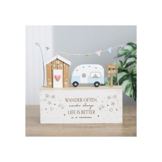 Wander Often Beach Hut Caravan Wooden Ornament