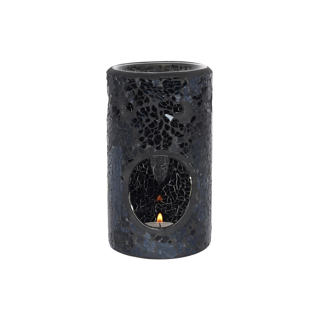 Black Crackle Glass Pillar Oil Burner and Wax Warmer
