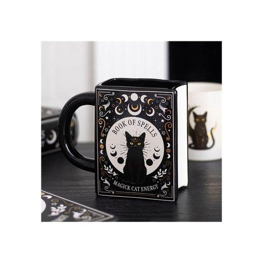 Black Cat Magick Book of Spells Book Shaped Mug