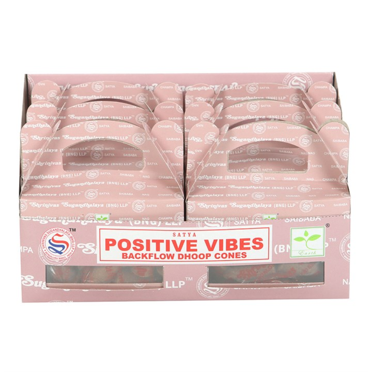 Positive Vibes Backflow Dhoop Incense Cones by Satya (Box of 12 individual packs)