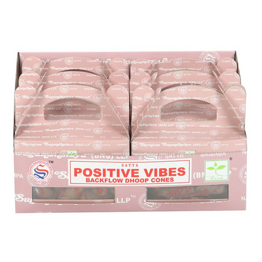 Positive Vibes Backflow Dhoop Incense Cones by Satya (Box of 12 individual packs)