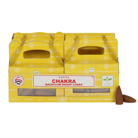 Chakra Backflow Dhoop Cones by Satya (Box of 6 individual packs)